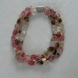 Elegant Pink and Brown Semi-precious Stone Beaded Necklace.